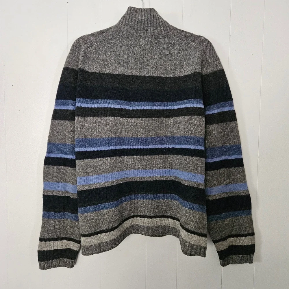 Banana Republic Wool Sweater Mens L Striped Mock Neck Preppy Grandpacore